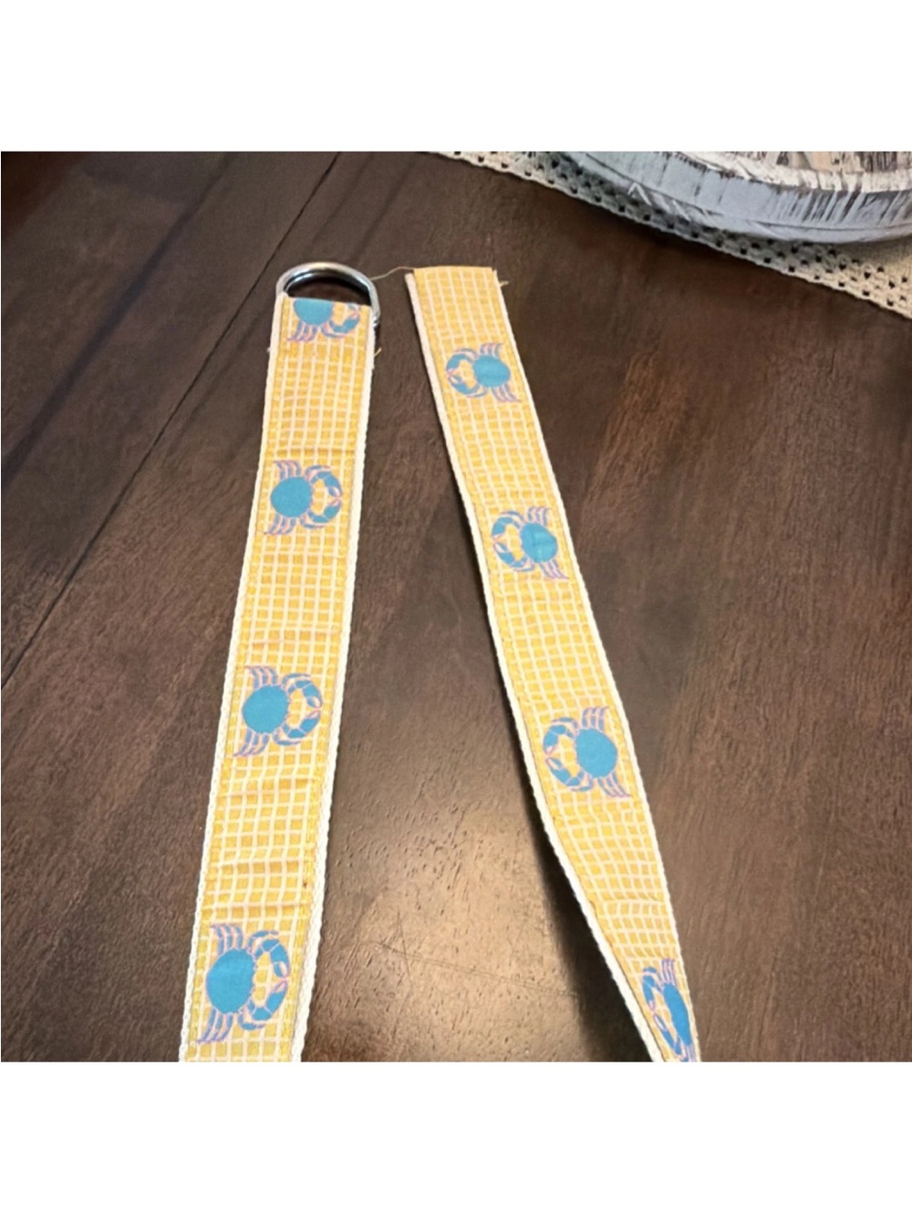 Yellow Crab Print Fabric Belt with D-Ring Closure
